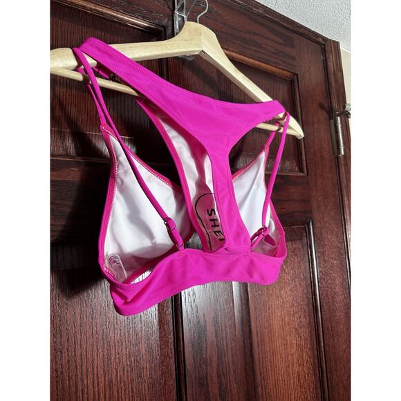 Pink Bikini Set M Strappy Ring Detail Thong Womens Swimsuit NWOT - Picture 2 of 3